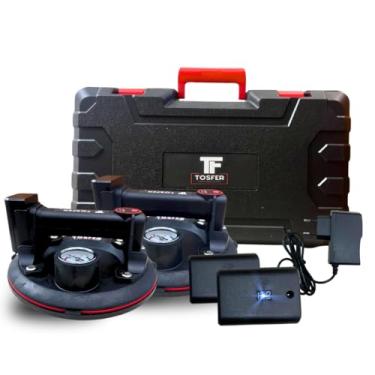 Imagem de Kit 2 Ventosas Digitais Profissionais Sucção A Vácuo Profissional 200kg Cada C/Maleta Ùnica Premium, Manômetro e Indicador de Perda de Carga Para Vidros Pisos Marmores Porcelanatos Azulejos