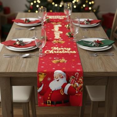 Imagem de Caminho de mesa vermelho com motivo de Papai Noel, decoração festiva de 189 x 35 cm para celebração sazonal