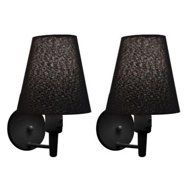 Imagem de Kit-2 Arandela Cone Md-2013 Preto C- Inter Liga E Desl Cúpula Em Tecido Preto - Bivolt