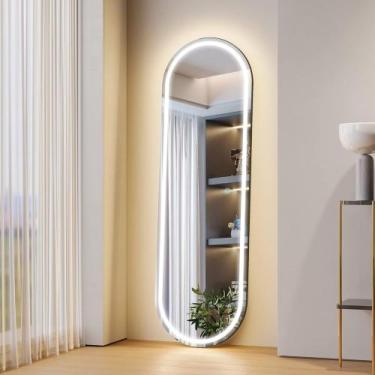 Imagem de Espelho Oval 50x80 Jateado Lapidado Led E Touch Decorativo - Flash gla