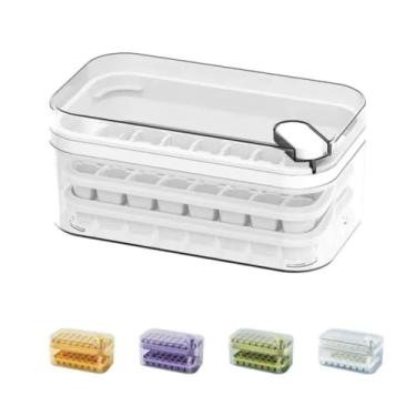 Imagem de Forma de Gelo com Camada Dupla, Bandeja para 64 Cubos de Gelo, Verde, com Tampa de Armazenamento (lilás)