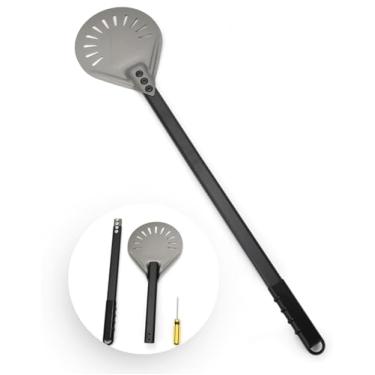 Imagem de Espátula de pizza de 17,8 cm – Pá de pizza perfurada de alumínio leve com cabo de metal destacável – Ferramenta profissional de forno de pizza para virar e servir