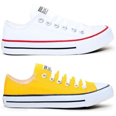 Imagem de Kit 2 Pares Tenis Casual Feminino Masculino All Kalum Star Vulcanizado Confortavel (BRANCO + AMARELO, BR, Adulto, Numérico, 38)