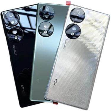 Imagem de SHOWGOOD Capa traseira de vidro para Huawei Honor 70 5G + capa de flash + lente da câmera (prata cristal)