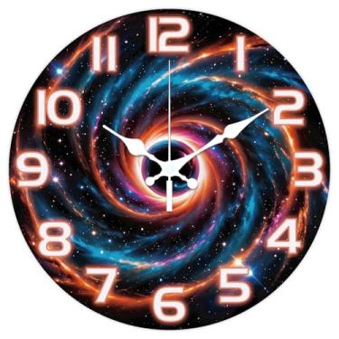 Imagem de CHGCRAFT Relógio de parede Universe 30,5 cm com furo preto, relógios decorativos redondos para decoração de escritório em casa