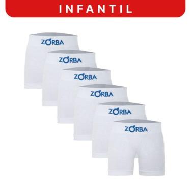 Imagem de Kit 6 Cuecas Zorba Infantil Boxer sem Costura Algodão 678 Branco - G, 