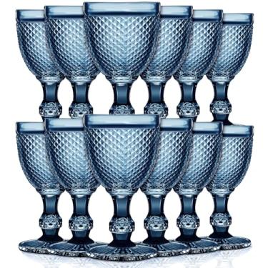 Imagem de Bokon Pacote com 12 taças de vinho tinto taças de vidro transparente de 283 g Cálice de vidro vintage com design de diamante em relevo cálice de vidro com haste para suco, licor, festa, casamento, bar