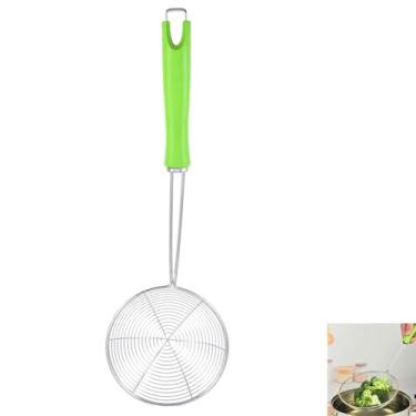 Imagem de HOMSFOU Escumadeira de aço inoxidável Escumadeira de Aranha Escumadeira de Massas Escumadeira Acessórios de Cozinha Concha de Macarrão Coador Colher Cesta de Aranha Frigideira Portátil com Fenda
