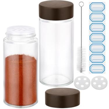Imagem de Segarty Pote de temperos de 118 ml com tampas de coqueteleira, pacote com 2 frascos redondos de 120 ml com tampas de madeira, recipientes vazios transparentes para temperos, conjunto de armazenamento