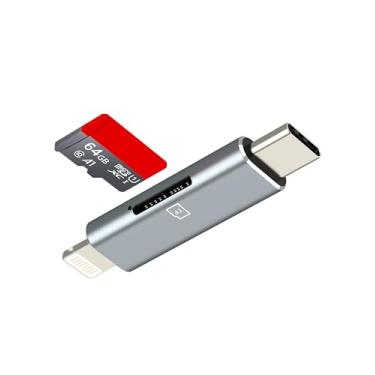 Imagem de Leitor de cartão micro SD para iPhone 17, 16, 15, 14 Pro (2 em 1) Lightning USB C para adaptador TF para câmera digital, cartão de memória, adaptador de transferência de fotos para Apple para iPad