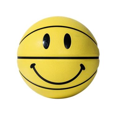 Imagem de Smiley Sports, Bola de basquete de borracha interna e externa, amarela, 75 cm, tamanho oficial 7, bola de jogo