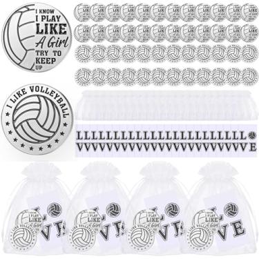 Imagem de Tondiamo Conjunto de 50 broches de lapela para presentes de equipe de vôlei, com cartões e bolsas, alfinetes esportivos a granel para mulheres, jogadoras de vôlei, treinadoras, fãs de torneios