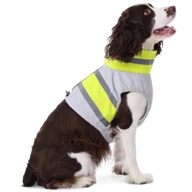 Imagem de PUMYPOREITY Colete refletivo para cães com zíper, colete de segurança para cães de alta visibilidade para caminhadas, acampamento, jaqueta ajustável à prova d'água protege cães de caça e acidentes de