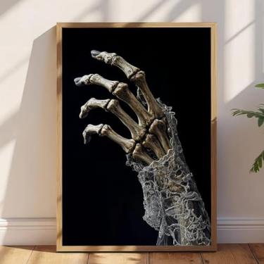 Imagem de Hand Bones Canvas Minimalista Arte de Fundo Esqueleto Humano Arte de Parede Vintage Pintura Caveira Escuro Impressão Academia Pôster Esqueleto Engraçado Pintura Gótica Escura Moderna Imagem de Dia das