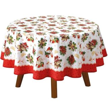 Imagem de Toalha de Mesa Natalina Redonda 1,60m 4 Lugares - Cores Vermelha, Verde e Branca com Estampa Papai Noel(Natal 111)