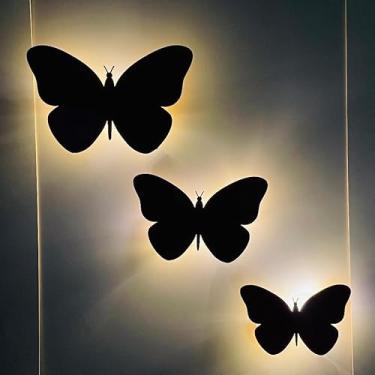 Imagem de Kit 3 Luminárias Borboletas Abajur Arandelas Decorativas Quarto,decoração natalina jardim(Rosa)