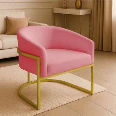Imagem de Poltrona Sala Decorativa Industrial Dourada Arielle Suede Rosê