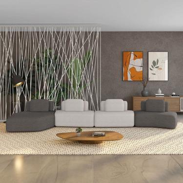 Imagem de Sofá 4 Lugares Orgânico Com Chaise E 3 Módulos Berlim Bouclê Grafite-cinza Claro K01 - D'rossi