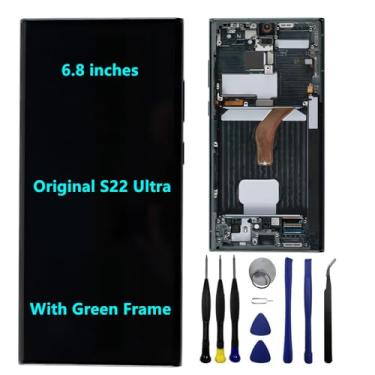 Imagem de 17.3 cm Original AMOLED 120 Hz para Samsung Galaxy S22 Ultra Screen Replacemen OEM S22ultra 5G S908U S908U1 S908B S908E Display Touch Screen Digitalizador Montagem (com moldura verde + ferramentas)