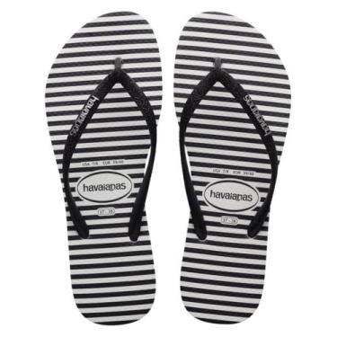 Imagem de Chinelo Havaianas Slim Glitter Stripes, Branco, Preto, 41/42