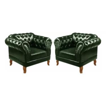 Imagem de Kit 2 Poltronas Chesterfield Dom Pedro Vintage Retrô Capitonê Couro Verde