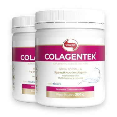 Imagem de Kit 2 Colágeno Hidrolisado Colagentek Vitafor Neutro 300g