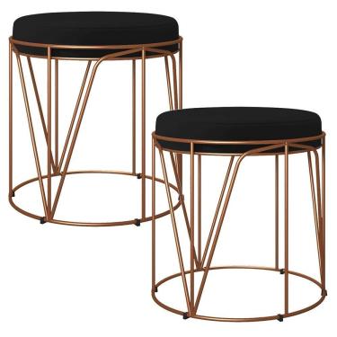 Imagem de Kit 02 Puffs Decorativo Aramado Bronze Zaya L02 Suede Preto