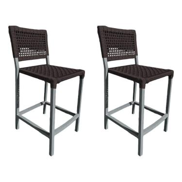 Imagem de Kit 2 Banquetas França Em Corda Náutica E Base Em Alumínio Cinza Para área Gourmet Marrom Marrom