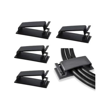 Imagem de 20 clipes autoadesivos para gerenciamento de cabos, organizadores de cabos, clipes de fio para TV, PC, cabo Ethernet sob a mesa, escritório, preto