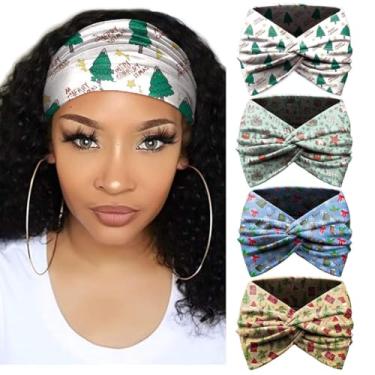 Imagem de Faixa de moletom feminina de Natal com estampa de Natal elástica para absorção de suor para exercícios físicos (verde)