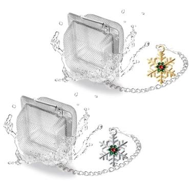 Imagem de PUSCOBSY Conjunto de infusor de chá de floco de neve, 2 peças de bolas de chá de aço inoxidável com pingente de strass brilhante de ouro e prata, coador de folhas soltas reutilizável para presente de