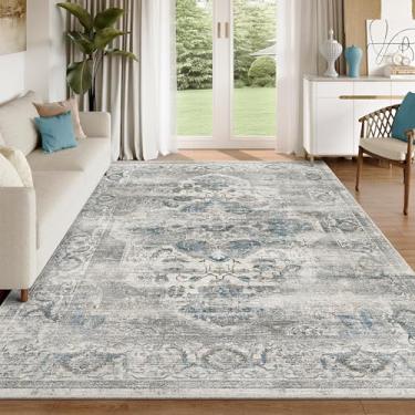 Imagem de xilixili Tapete de área lavável 12 x 18 cm - Tapetes macios de pelo baixo com suporte antiderrapante para sala de estar, quarto, pilha baixa, resistente a manchas, tapete vintage para decoração de