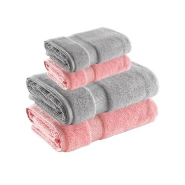 Imagem de Jogo de Toalhas Super Soft Zero Twist 4 Pe�as � Banh�o e Rosto � 500g/m� � Toque Macio, Alta Absor��o e Secagem R�pida � Altihaus (Rosa/Cinza)