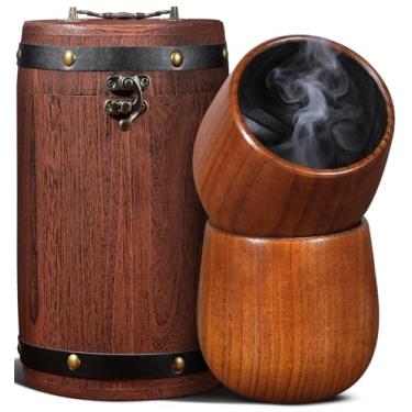Imagem de Coralogo Conjunto de 2 copos de madeira Bourbon - Copos de uísque interiores carbonizados com caixa de presente de barril requintada, presente de uísque de madeira feito à mão para homens, pai, marido