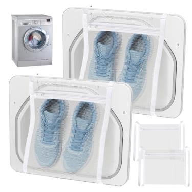 Imagem de Pacote com 2 sacos de malha para máquina de lavar, bolsa de sapatos de lavanderia de 38 x 40 cm para lavadora, sacos reutilizáveis para secadora de sapatos para lavagem de tênis, sacos de lavanderia