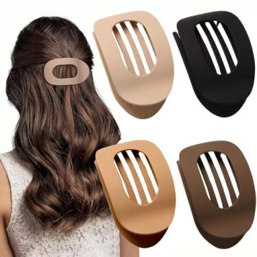 Imagem de Conjunto de 4 peças de grampos de cabelo ovais foscos requintados para mulheres, clipe de bico de pato fosco, acessórios de cabelo elegantes para uso diário ou updo