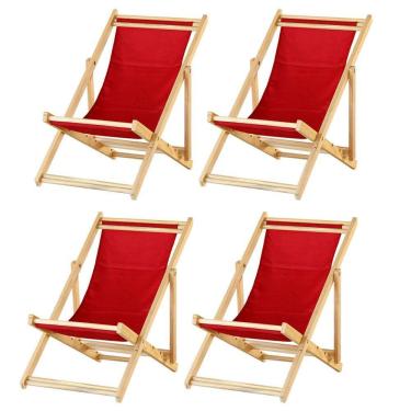 Imagem de Kit 4 Cadeira Espreguiçadeira Dobrável S-b-vermelho