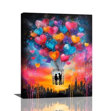 Imagem de Banksy Street Graffiti Wall Art Balloon Canvas Wall Decor Pictures Prints Artwork Decorações emolduradas para sala de estar escritório quarto banheiro presentes 40,6 cm x 50,8 cm