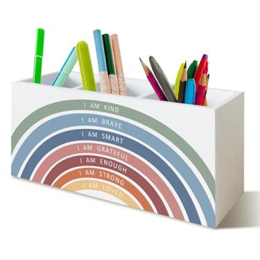Imagem de YTRGI Porta-lápis Boho Rainbow Positive Afirmations para sala de aula, mesa de escritório, I Am Kind Brave, inteligente, inspiradora, escova de dentes, organizador para escova de dentes para banheiro