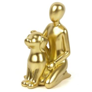 Imagem de Lixintray Escultura fofa de homem e cachorro, decoração de casa, estátua de cachorro para sala de estar, banheiro, escritório, estante, presentes de memória para amantes de animais de estimação