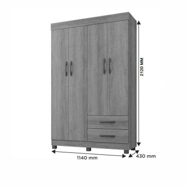 Imagem de Guarda Roupa New Copacabana 4 Portas 2 Gavetas 5 Prateleiras Imbuia Off