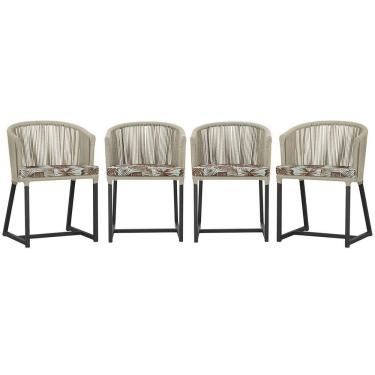 Imagem de 4 Cadeiras De Jantar Noronha Preta Corda Náutica E6 Trama Rami