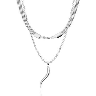 Imagem de Colar em camadas banhado a ouro 18K para mulheres, design externo delicado de pimentão, joias modernas para presentes, Large, aço de titânio, Sem Pedra Preciosa