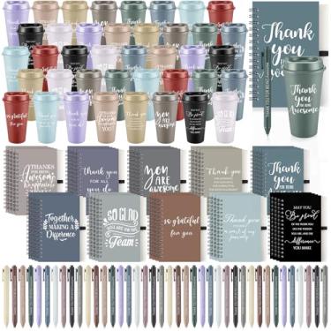 Imagem de LemonRoad 120 peças presentes de agradecimento de funcionários copo de plástico de 473 ml com tampa e canudo inspirador xícara de café espiral mini caderno e caneta a granel presente da equipe de