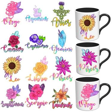 Imagem de Elewins Adesivos DTF UV de Natal – 12 folhas Zodiac UV DTF Cup Wrap para canecas de café vidro, decalques UV DTF DIY para copos, esfregar à prova d'água em transferências para artesanato