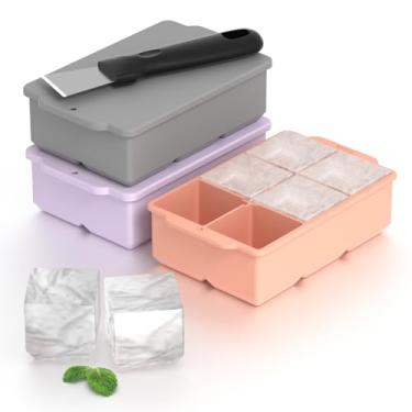 Imagem de Bandeja grande de silicone para cubos de gelo, pacote com 3, molde quadrado Ottkids para cubos de gelo, bandejas de gelo para freezer com tampa para uísque, comida de bebê, livre de BPA, fácil