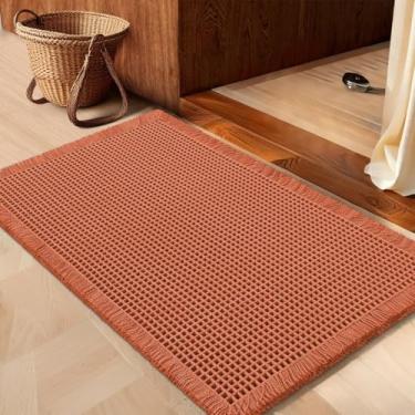 Imagem de IM HOME Tapete de banheiro waffle laranja sujo 91 cm x 61 cm, tapetes modernos de tecido boêmio, tapetes de banheiro absorventes antiderrapantes, tapetes de banho macios laváveis com borlas para