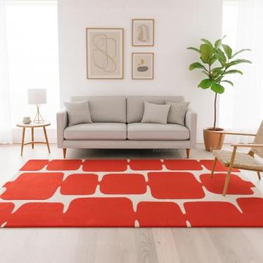 Imagem de Restoration and Renovation Tapete moderno de lã – design geométrico abstrato contemporâneo, tapete adornado à mão grosso e macio – ideal para decoração de interiores na sala de estar, quarto (papoula