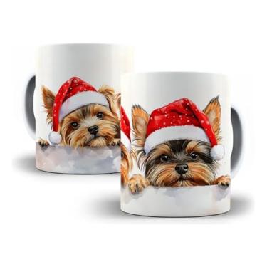 Imagem de Caneca de Natal Yorkshire Terrier 325ml BRANCA – Porcelana Premium, Estampa Natalina Pet, Presente Criativo