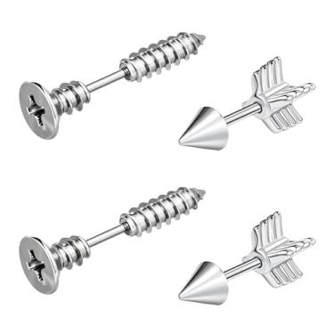 Imagem de ZS Brincos de barra curtos de 6 mm de 16G - aço inoxidável hipoalergênico cartilagem piercing barra para hélice, tragus, lóbulo - 2 pares com discos de silicone, Aço inoxidável, Sem Pedra Preciosa